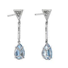 4 Carat Pear Shaped Aquamarine Earrings with 0.36 Carat Diamonds in Platinum