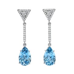pear shaped aquamarine earrings 4.00 Carat Pear Cut Aquamarine Diamond Platinum Drop Earrings by Merkaba Jewelry