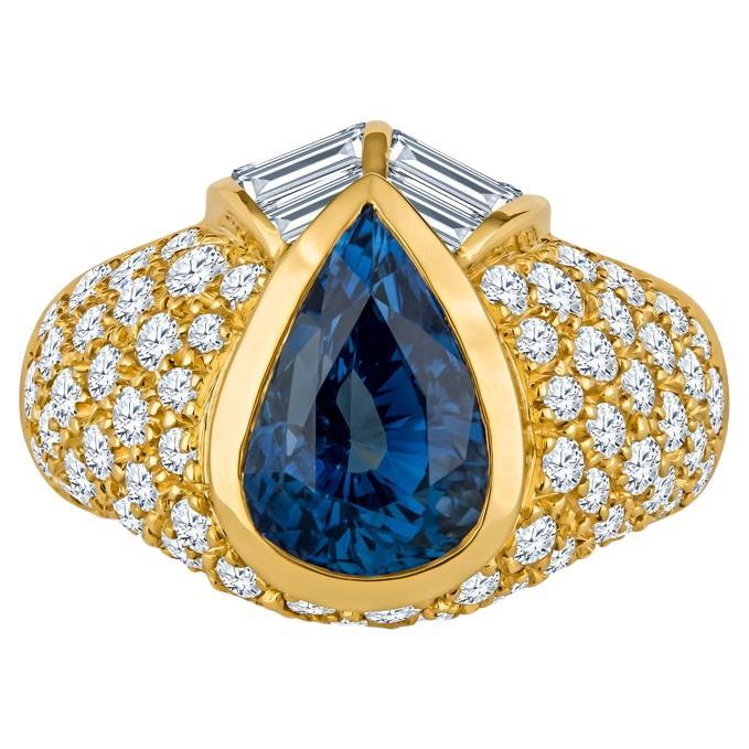 4.00 Carat Pear Shaped Sri Lankan Blue Sapphire & Diamond Cocktail Ring  For Sale