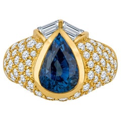 4.00 Carat Pear Shaped Sri Lankan Blue Sapphire & Diamond Cocktail Ring 