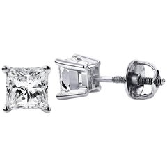 4.00 Carat Princess Brilliant Cut Diamond Stud Earrings 18 Karat Gold Setting