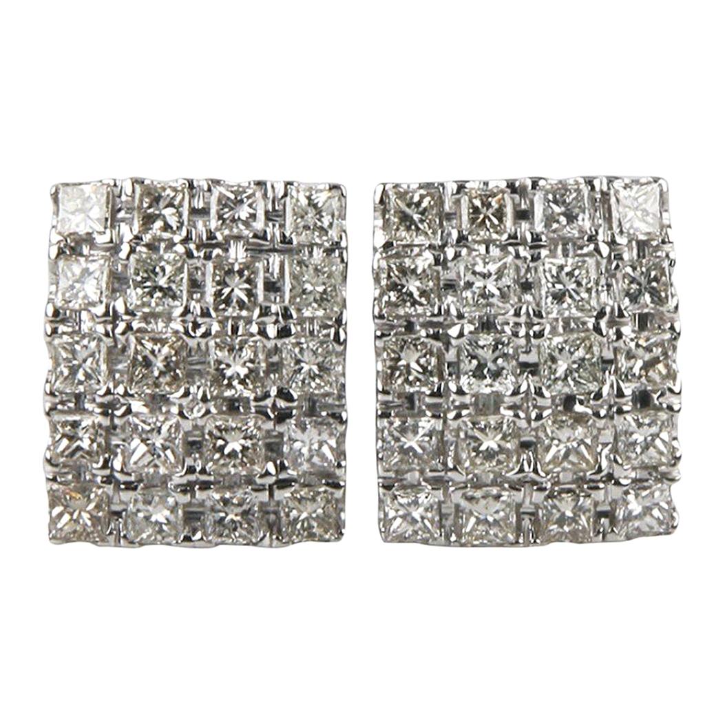 4.00 Carat Princess Cut Diamond 14 Karat White Gold Plaque Earrings For Sale
