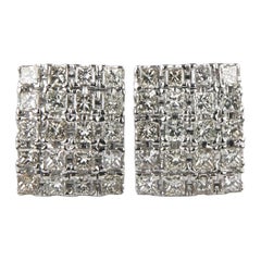 4.00 Carat Princess Cut Diamond 14 Karat White Gold Plaque Earrings