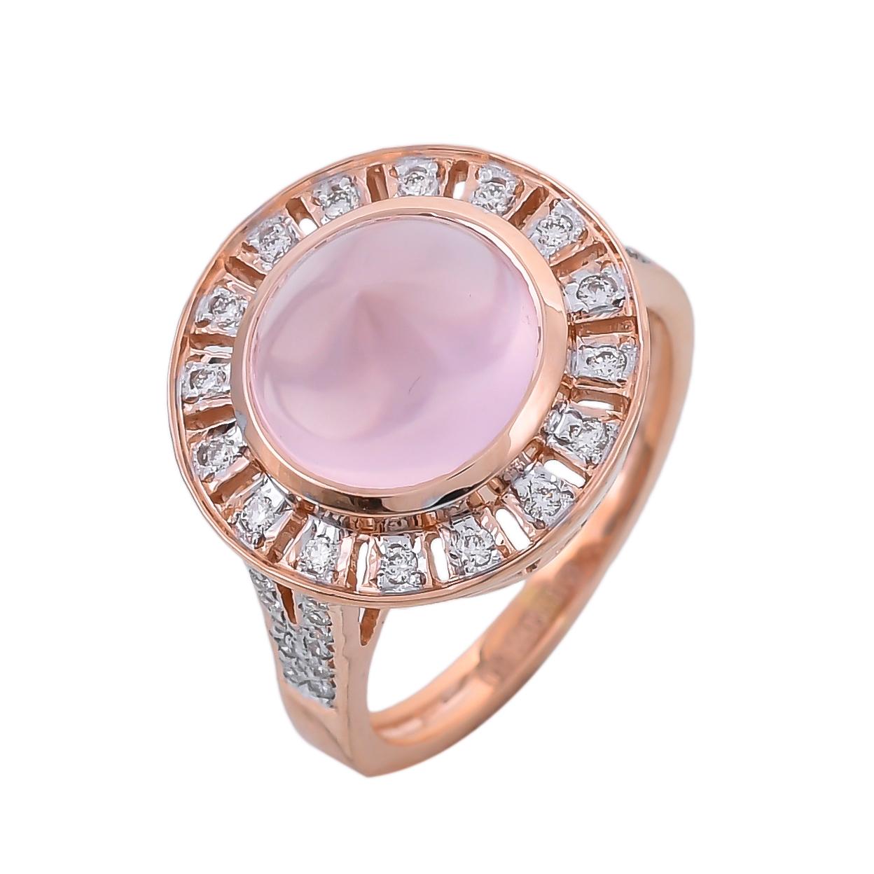 Round Cut 4.00 Carat Rose Quartz Diamond 18 Karat Rose Gold Ring For Sale
