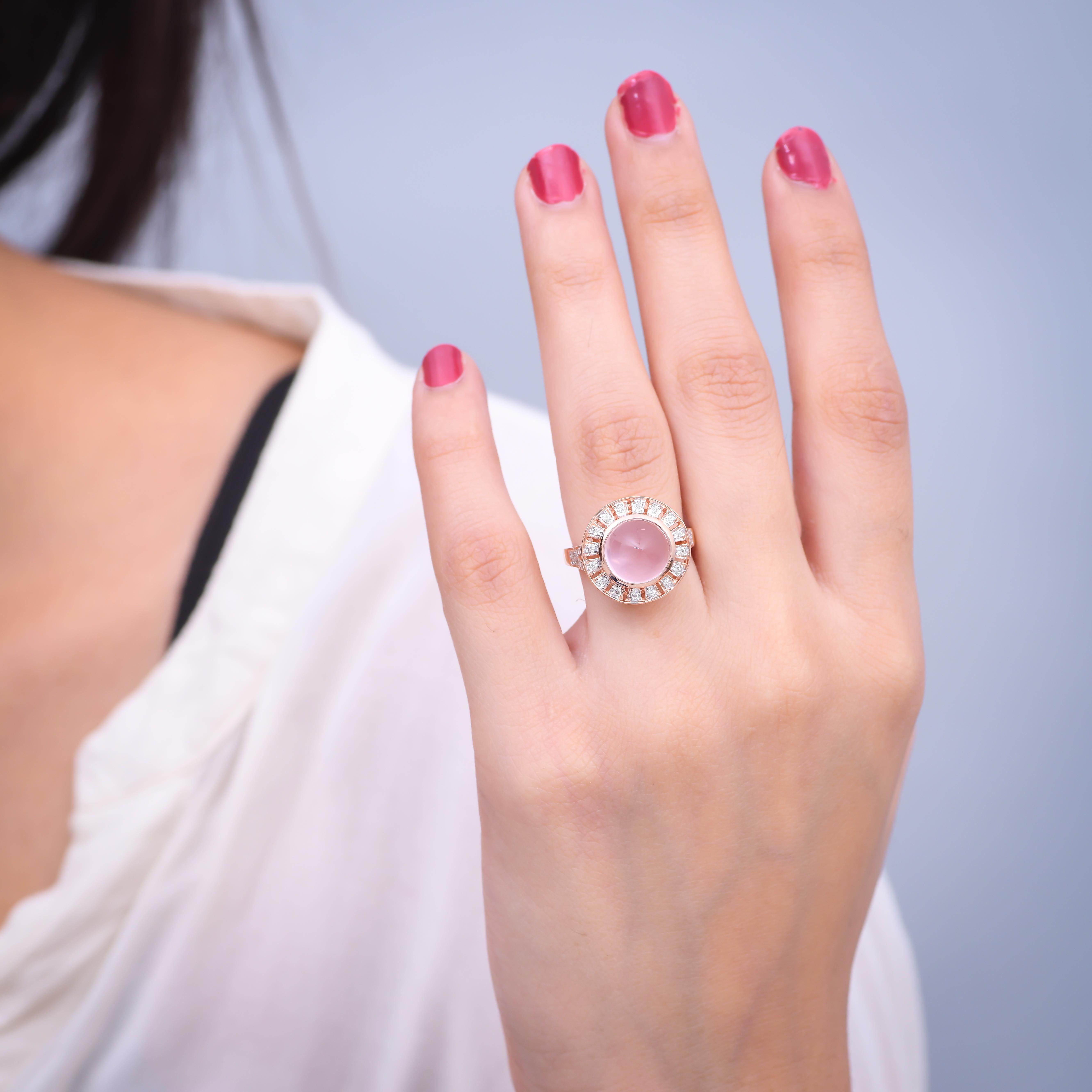 4.00 Carat Rose Quartz Diamond 18 Karat Rose Gold Ring In New Condition For Sale In Jaipur, Jaipur