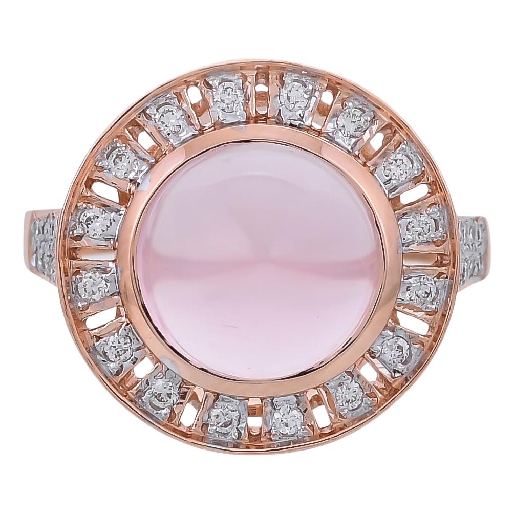 4.00 Carat Rose Quartz Diamond 18 Karat Rose Gold Ring For Sale
