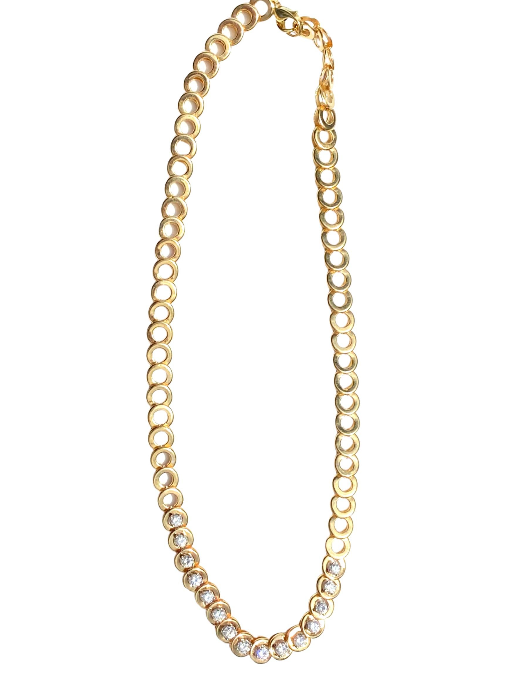 Modern 4.00 Carat Round-Brilliant Cut Diamond Chain 14k Yellow Gold Necklace For Sale