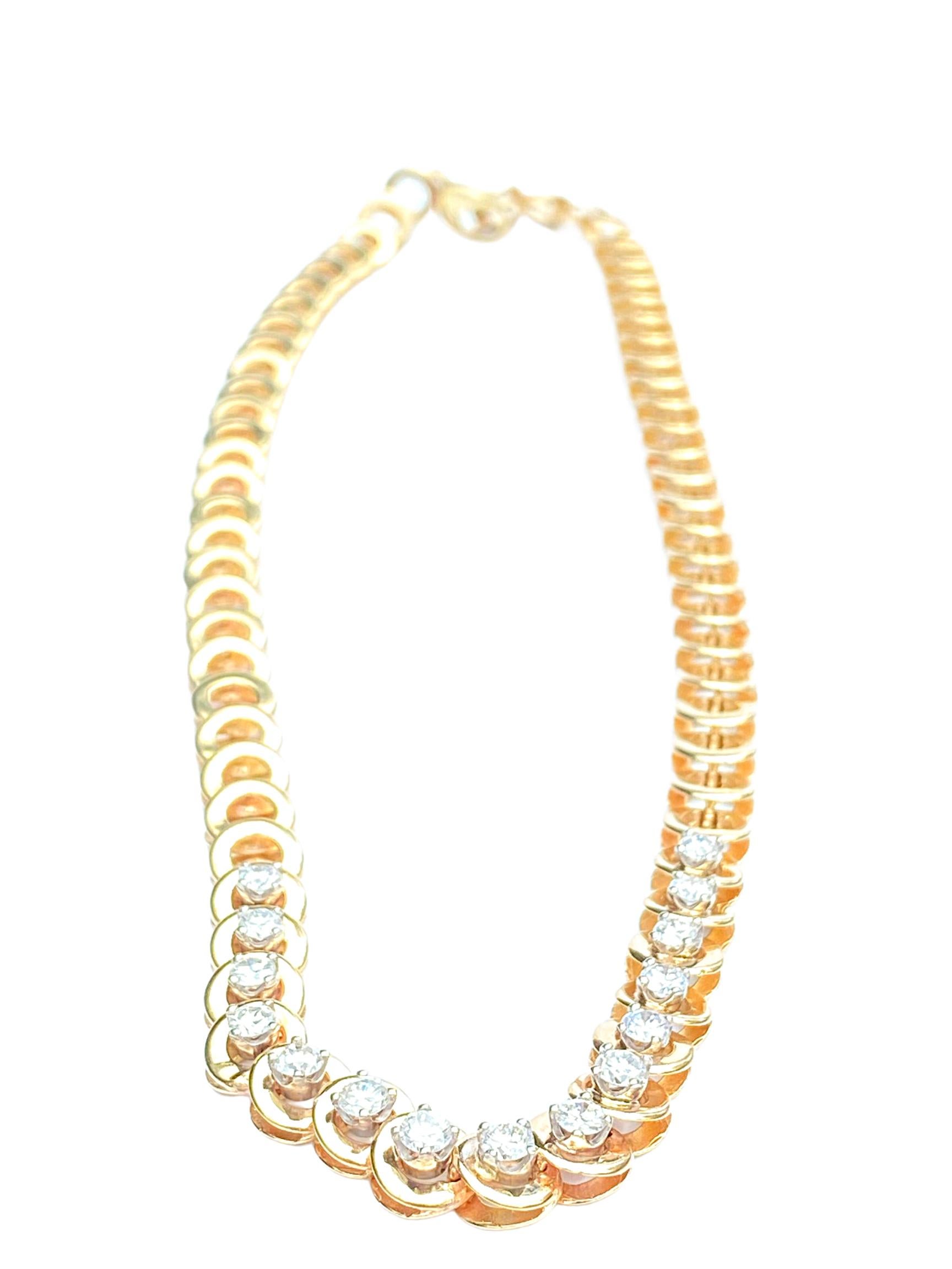 Round Cut 4.00 Carat Round-Brilliant Cut Diamond Chain 14k Yellow Gold Necklace For Sale