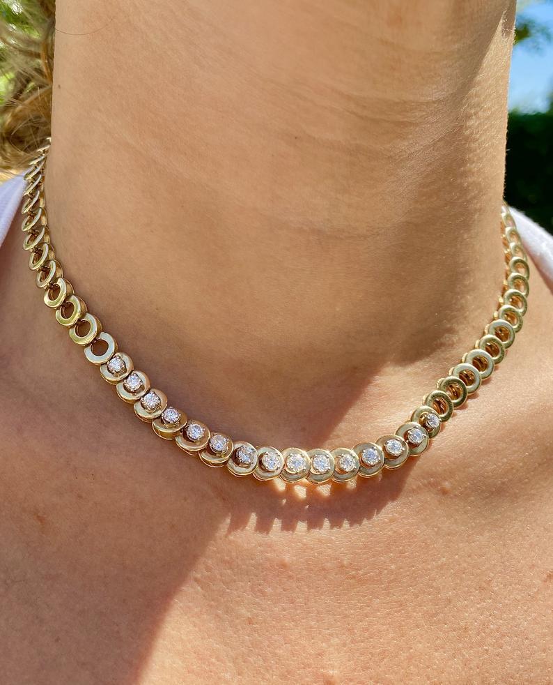 Women's 4.00 Carat Round-Brilliant Cut Diamond Chain 14k Yellow Gold Necklace For Sale