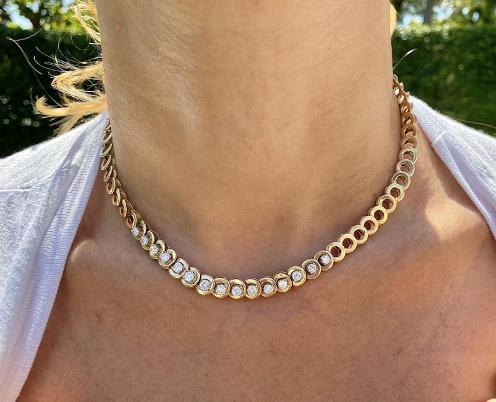 4.00 Carat Round-Brilliant Cut Diamond Chain 14k Yellow Gold Necklace For Sale 1