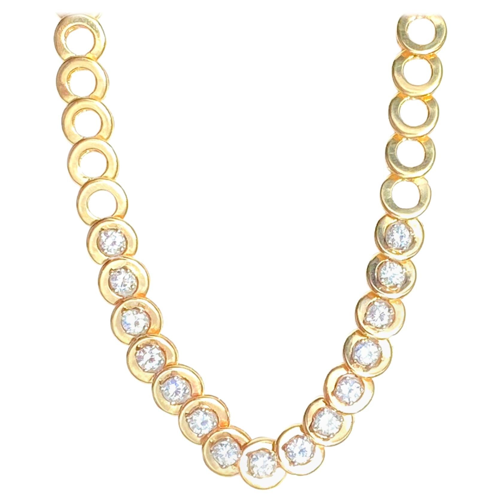 Chaîne collier en or jaune 14 carats avec diamants taille ronde brillants de 4,00 carats