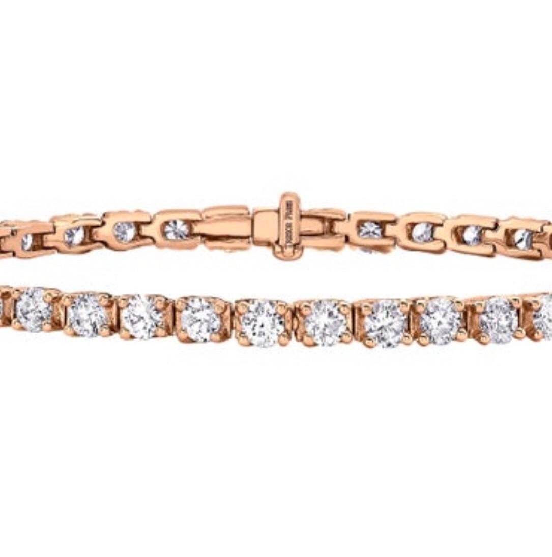 4,00 Karat runder Diamant 18 Kt Roségold Klauen Set Line Tennis Riviera-Armband (Rundschliff) im Angebot