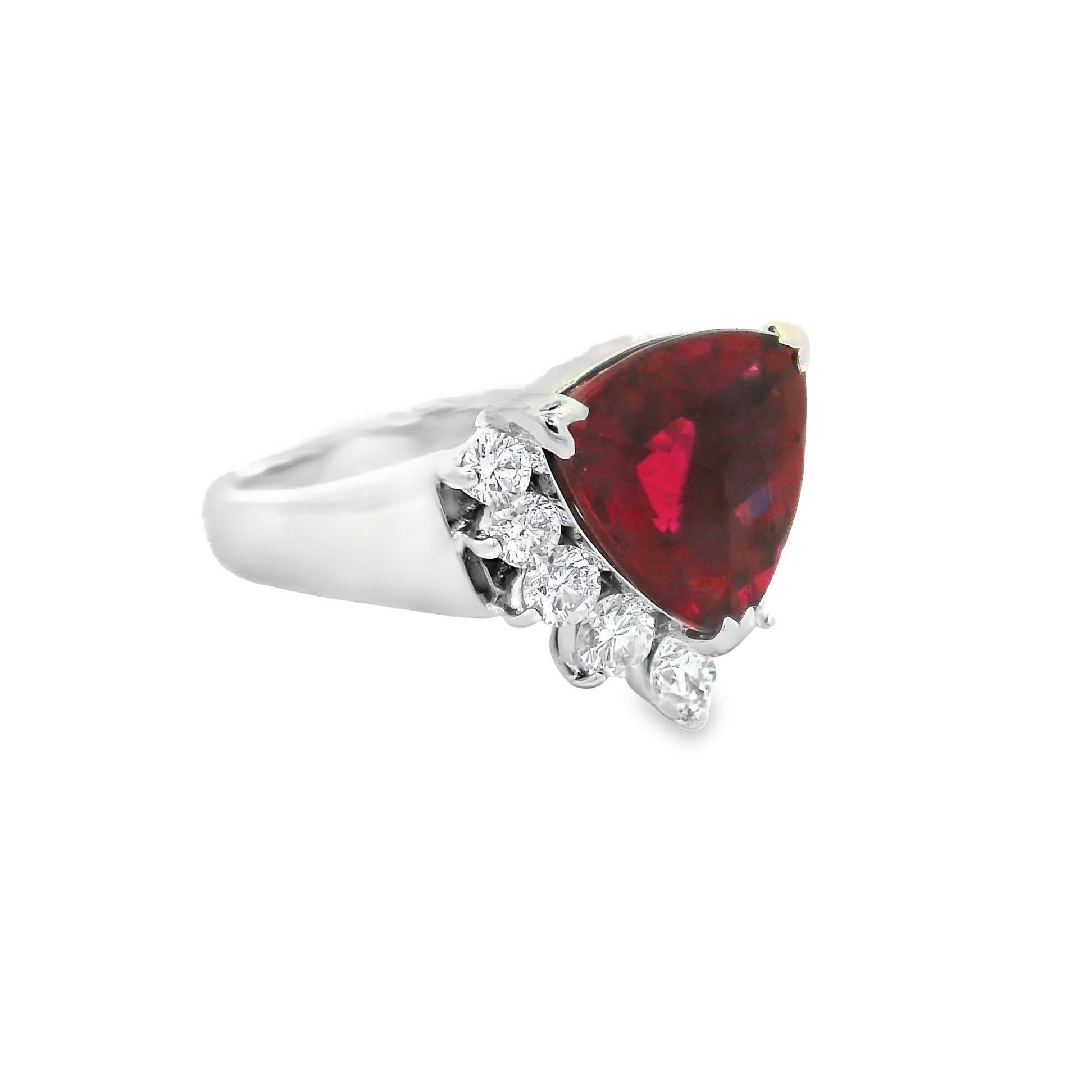 Shield Cut 4.00 Carat Rubellite Tourmaline Diamond Platinum Ring For Sale