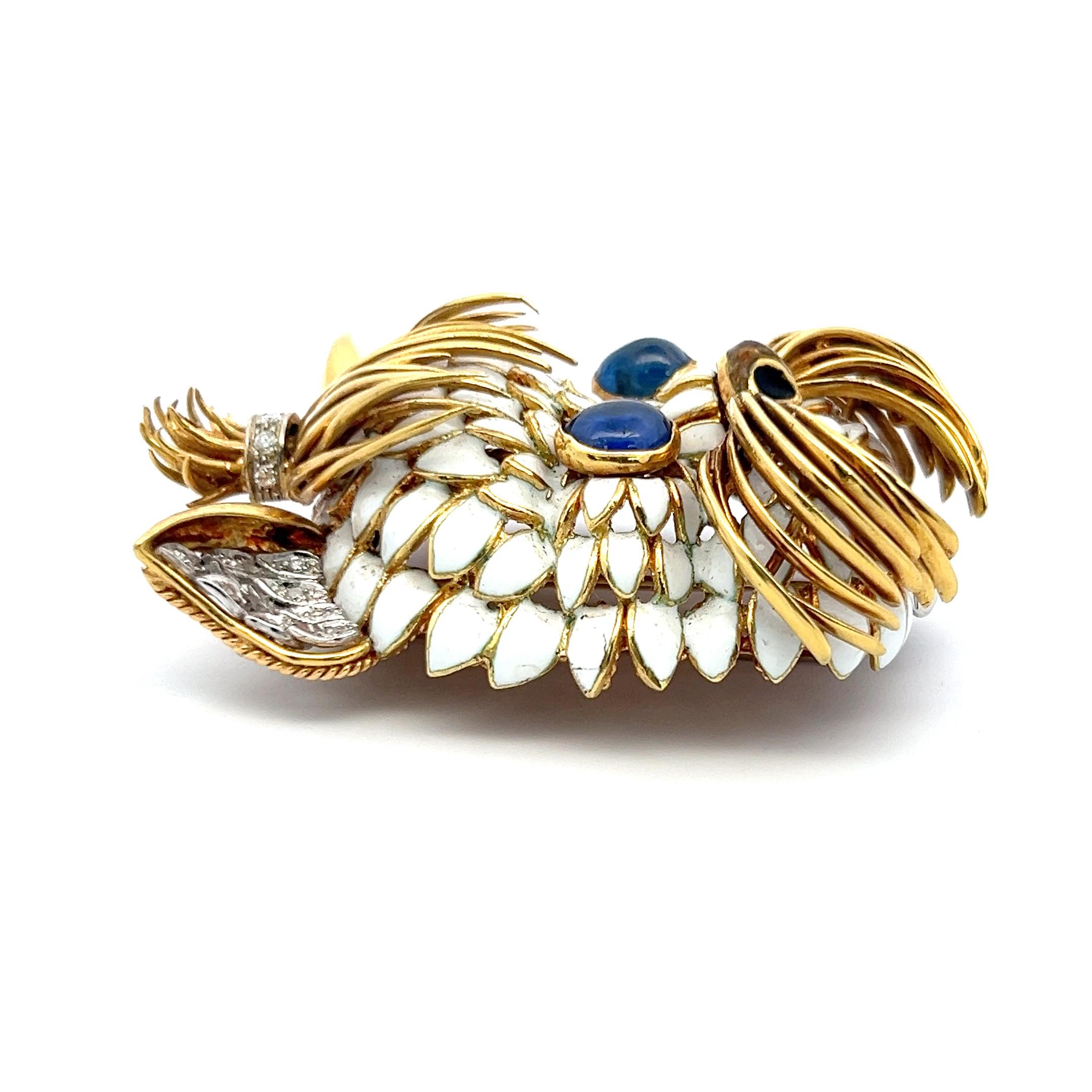 Title:
4.00 Carat X Sapphire 1.30 Carat Round Brilliant G VS2 Diamond 18 Karat Yellow Gold Pin Brooch


Style:
Pin


Metal:
18 Karat Yellow Gold


Gemstone 1:
1.3 Carat Diamond


Number of Stones:
66


Color:
G


Clarity:
VS2


Shape:
Round