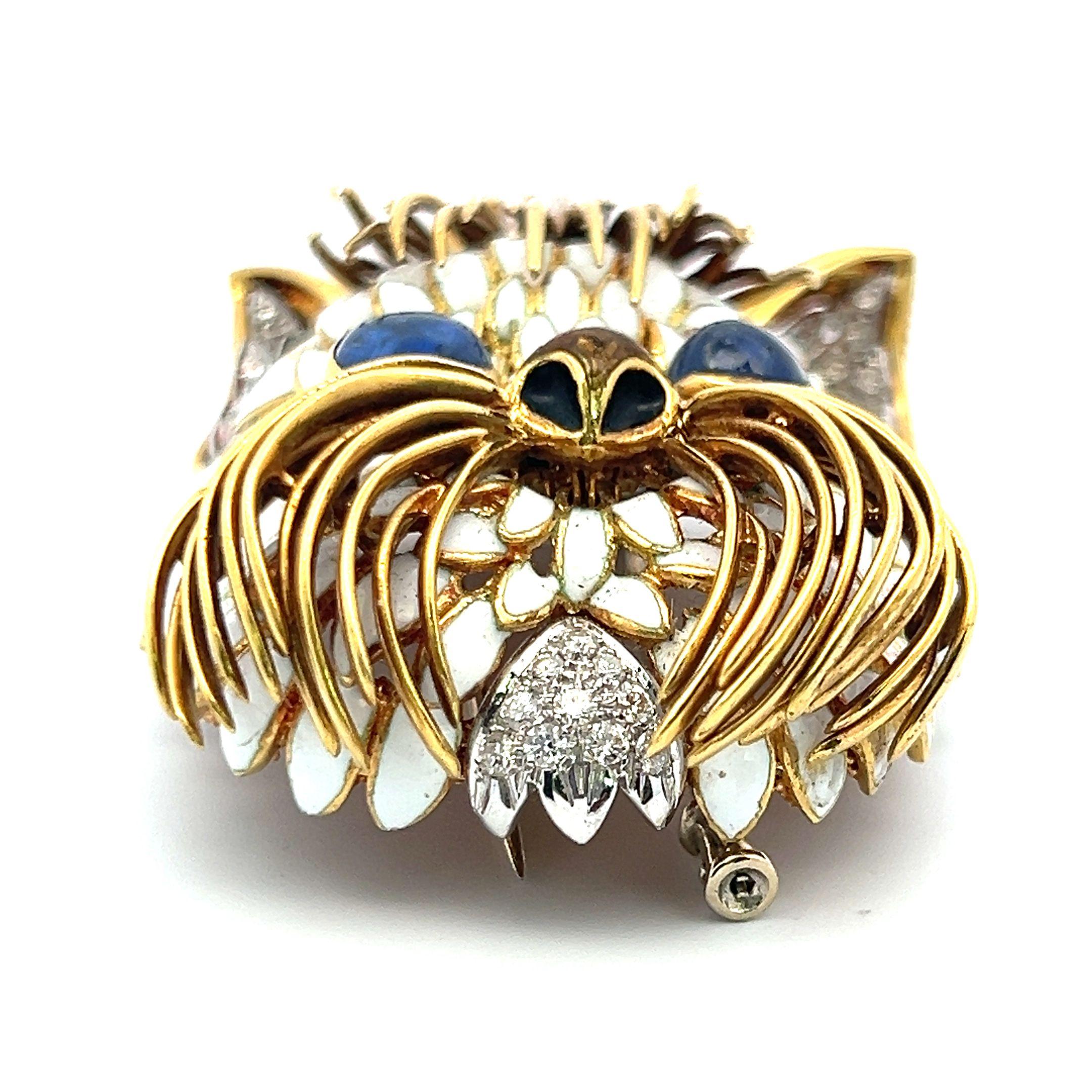 Women's 4.00 Carat Sapphire 1.30 Carat Round Diamond 18K Yellow Gold Pin Brooch For Sale