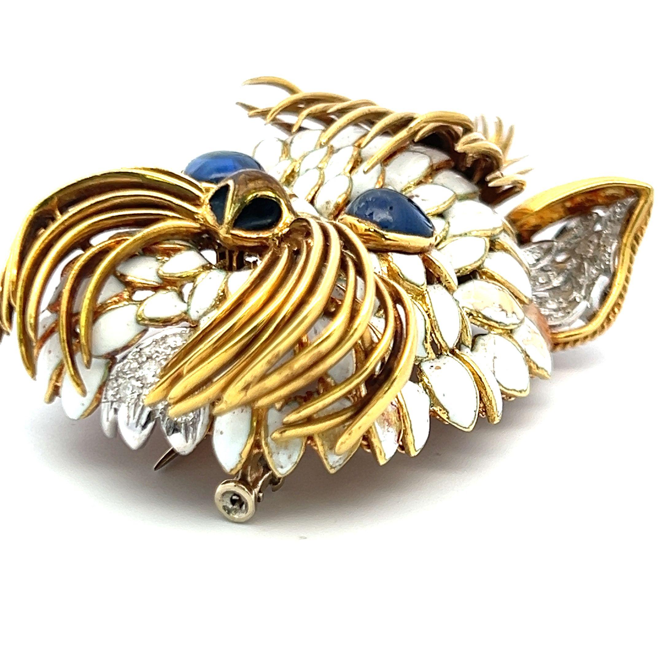4.00 Carat Sapphire 1.30 Carat Round Diamond 18K Yellow Gold Pin Brooch For Sale 1