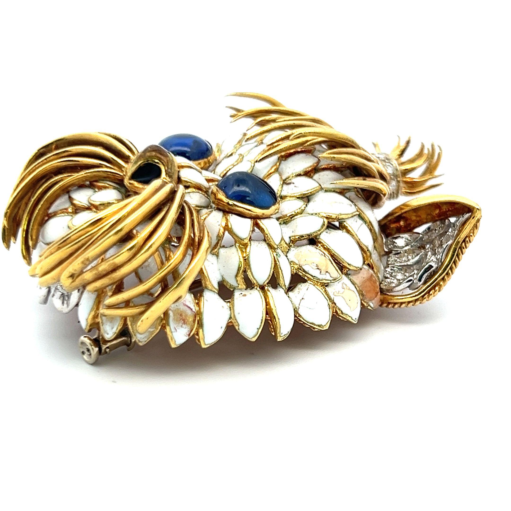 4.00 Carat Sapphire 1.30 Carat Round Diamond 18K Yellow Gold Pin Brooch For Sale 2