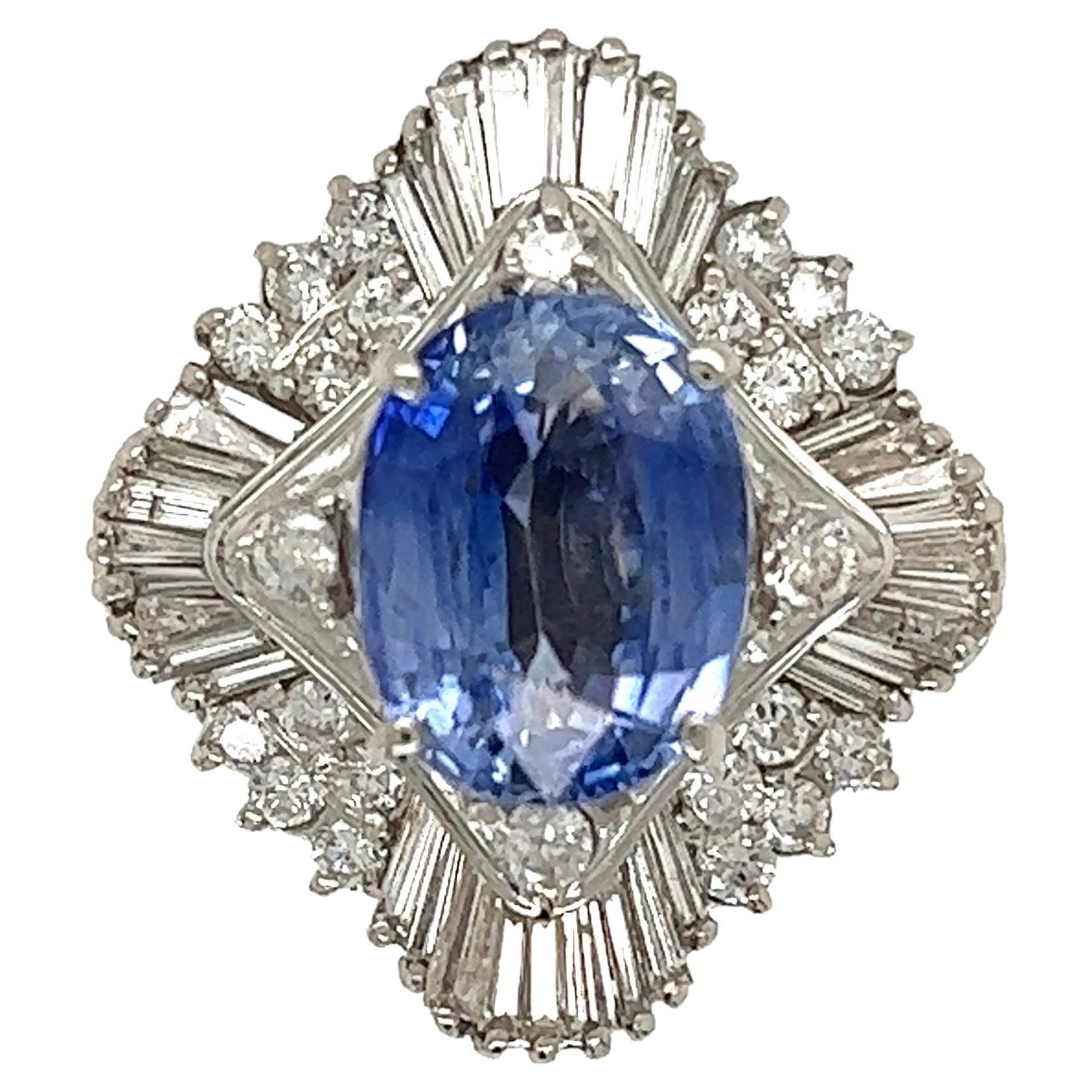 2.00 Carat Blue Sapphire and Diamond Bypass Platinum Ring Fine Estate