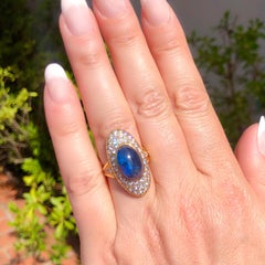 4.00 Carat Sapphire Cabochon Diamond Gold Ring
