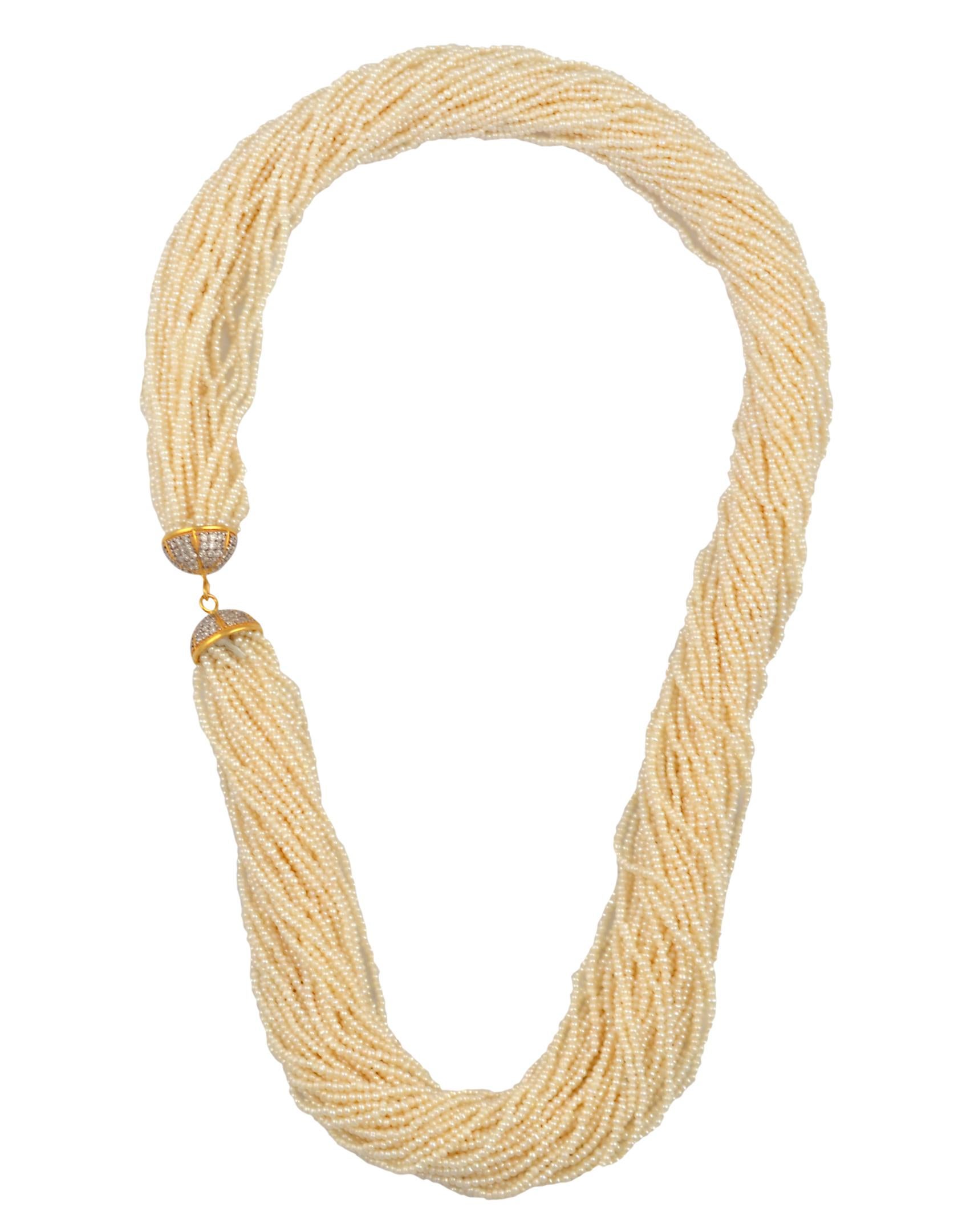 400 Karat Saatperlen-Halskette mit Diamant & 14 Karat Gelbgold Glockenverschluss im Angebot 6