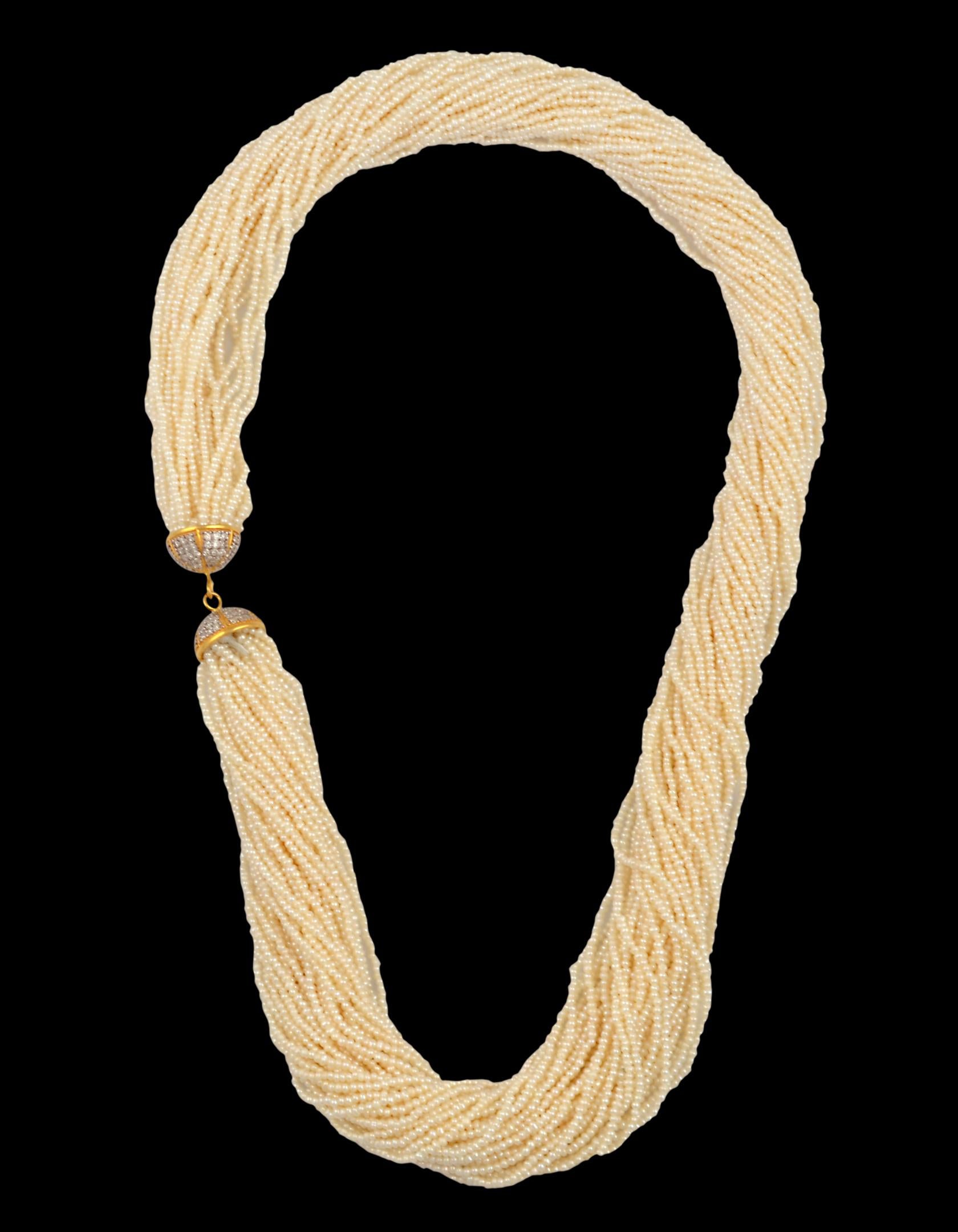 400 Karat Saatperlen-Halskette mit Diamant & 14 Karat Gelbgold Glockenverschluss im Angebot 7