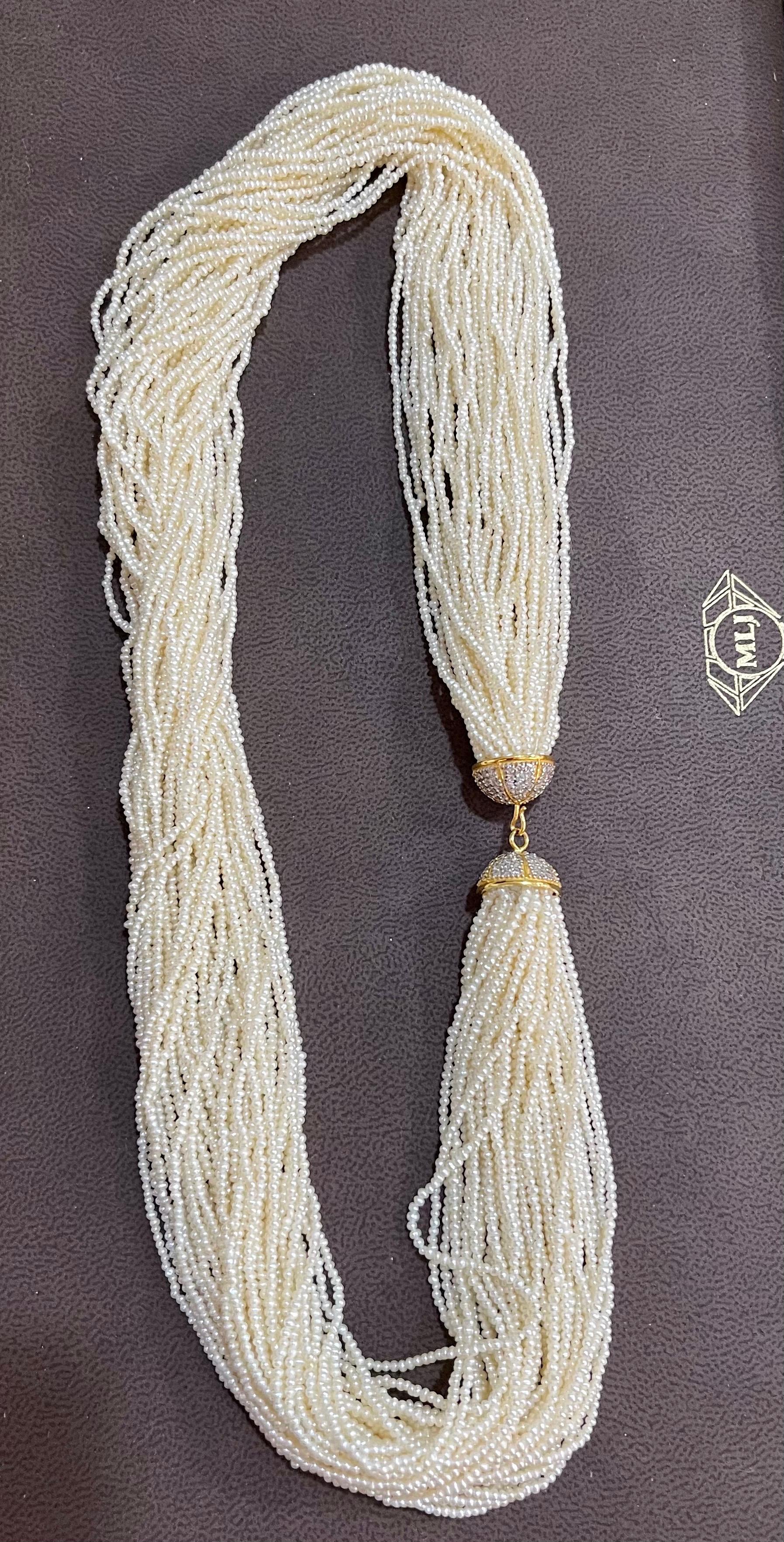 400 Karat Saatperlen-Halskette mit Diamant & 14 Karat Gelbgold Glockenverschluss im Zustand „Hervorragend“ im Angebot in New York, NY