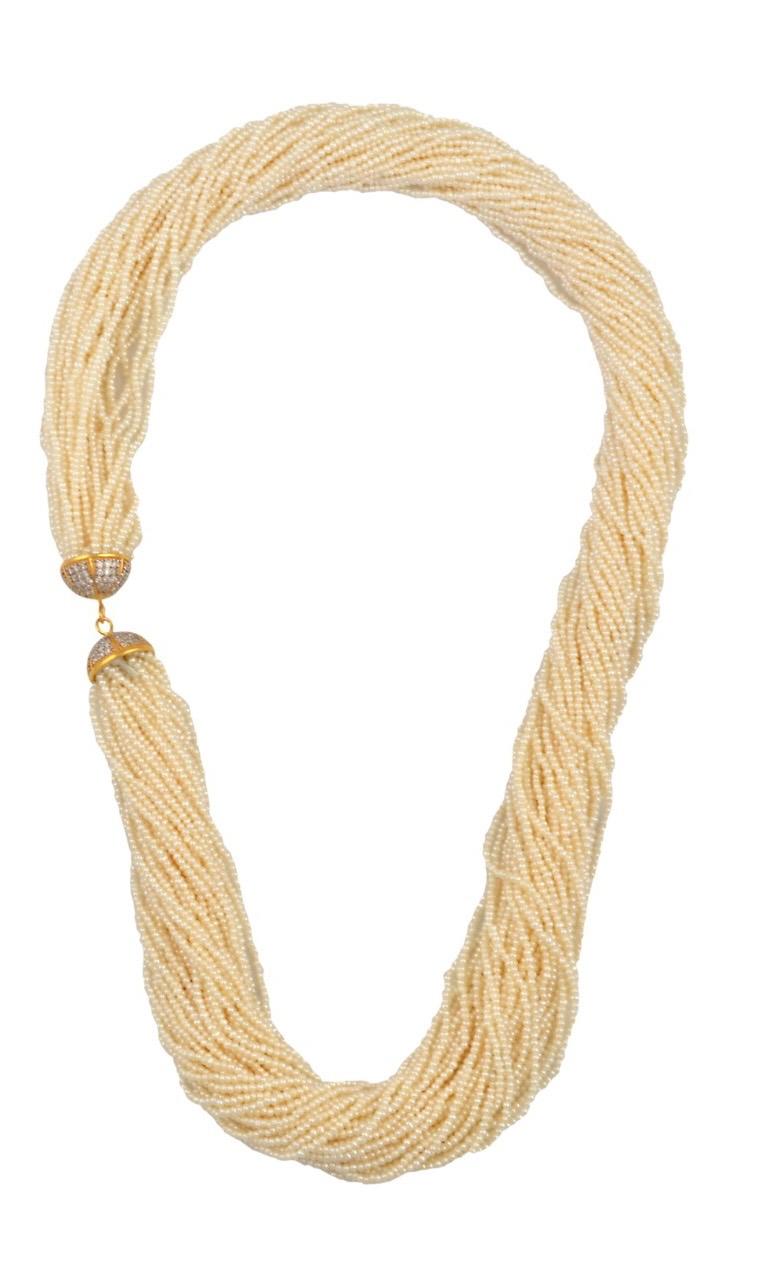 400 Karat Saatperlen-Halskette mit Diamant & 14 Karat Gelbgold Glockenverschluss im Angebot 4