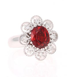 4.00 Carat Spessartine Diamond 14 Karat White Gold Cluster Ring