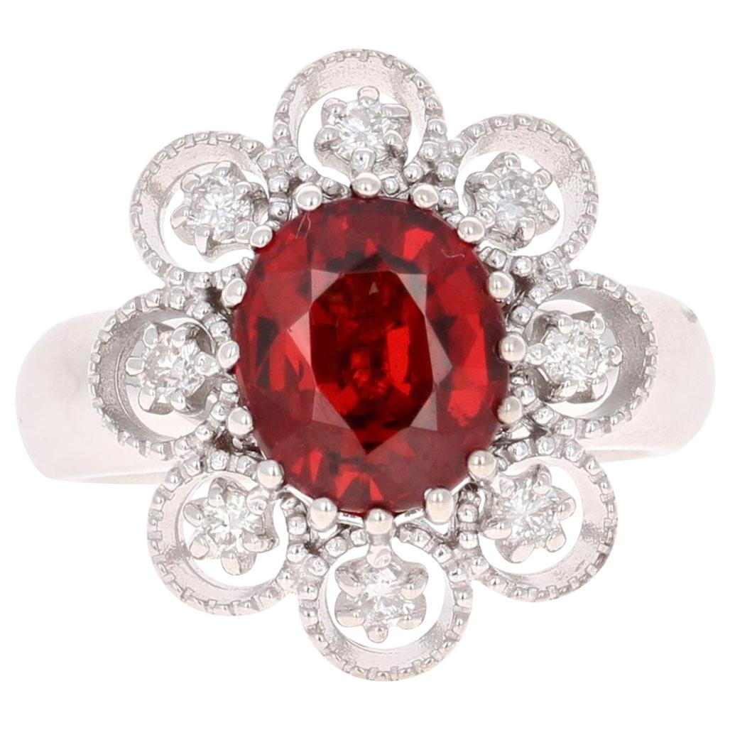 Anillo en racimo de oro blanco de 14 quilates con diamantes espessartina de 4,00 quilates