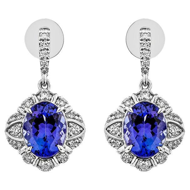 4.00 Carat Tanzanite Drop Earrings in 18Karat White Gold with Diamond.