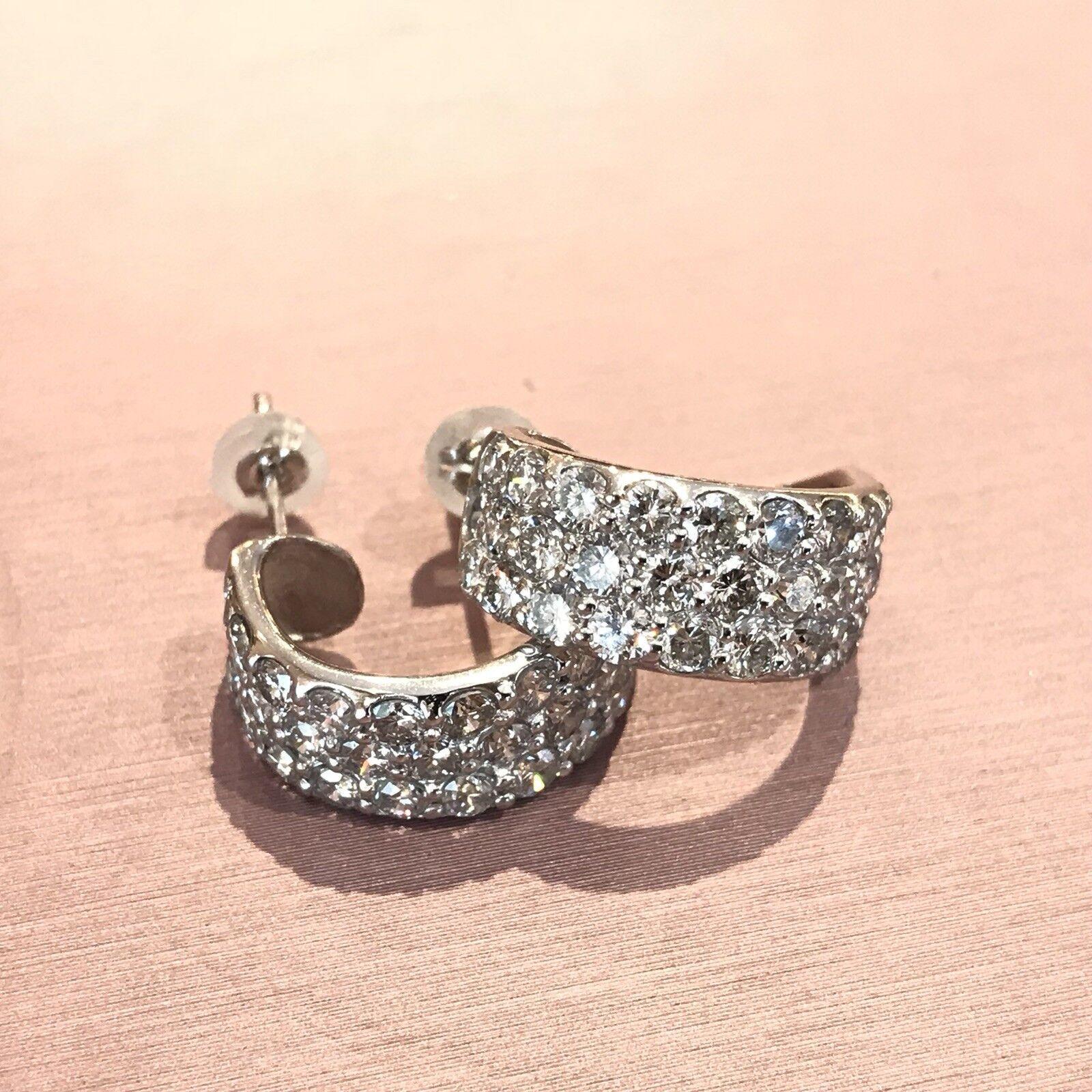 Round Cut 4.00 carat Three-Row Pavé Diamond Half Hoop Earrings Platinum For Sale