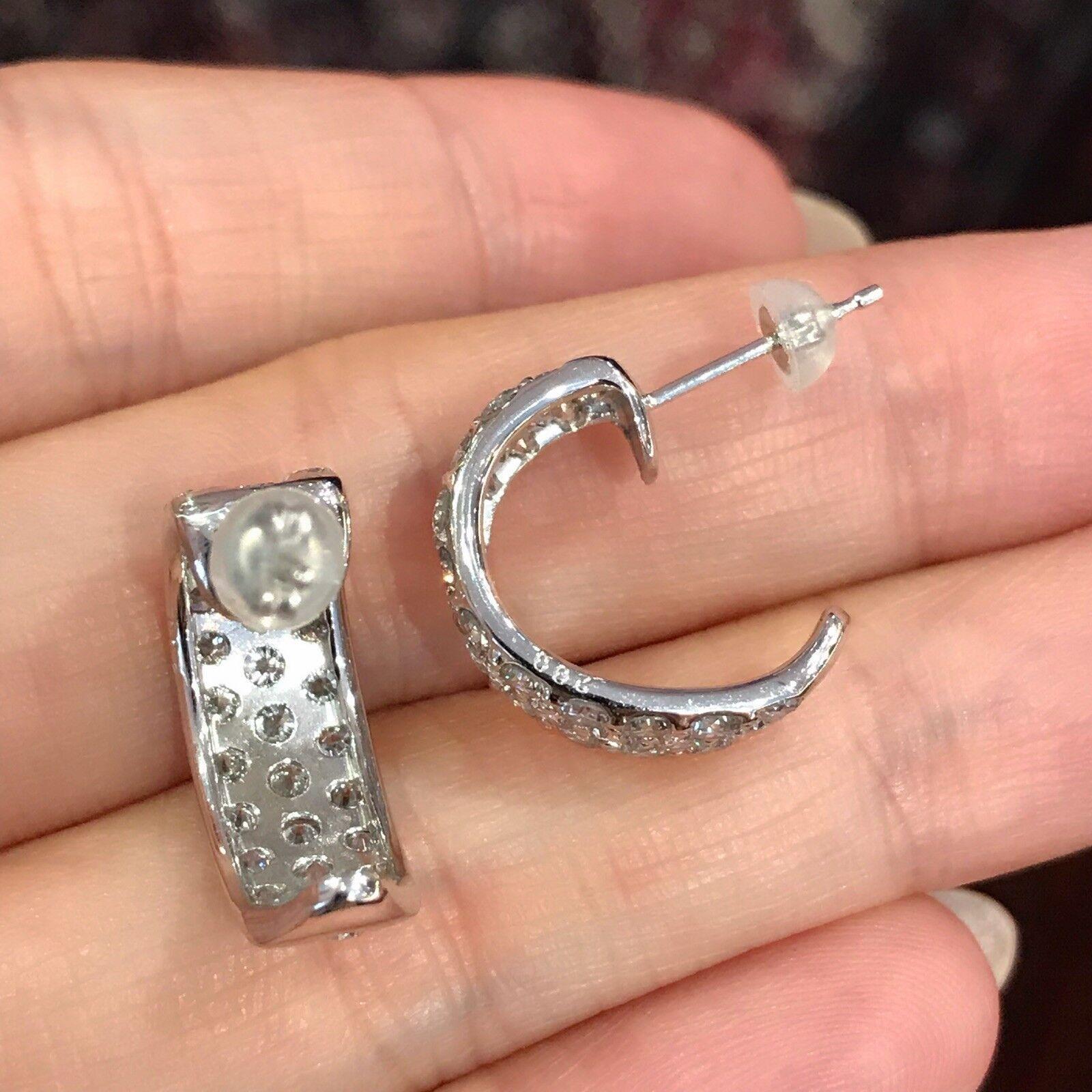 Women's 4.00 carat Three-Row Pavé Diamond Half Hoop Earrings Platinum For Sale