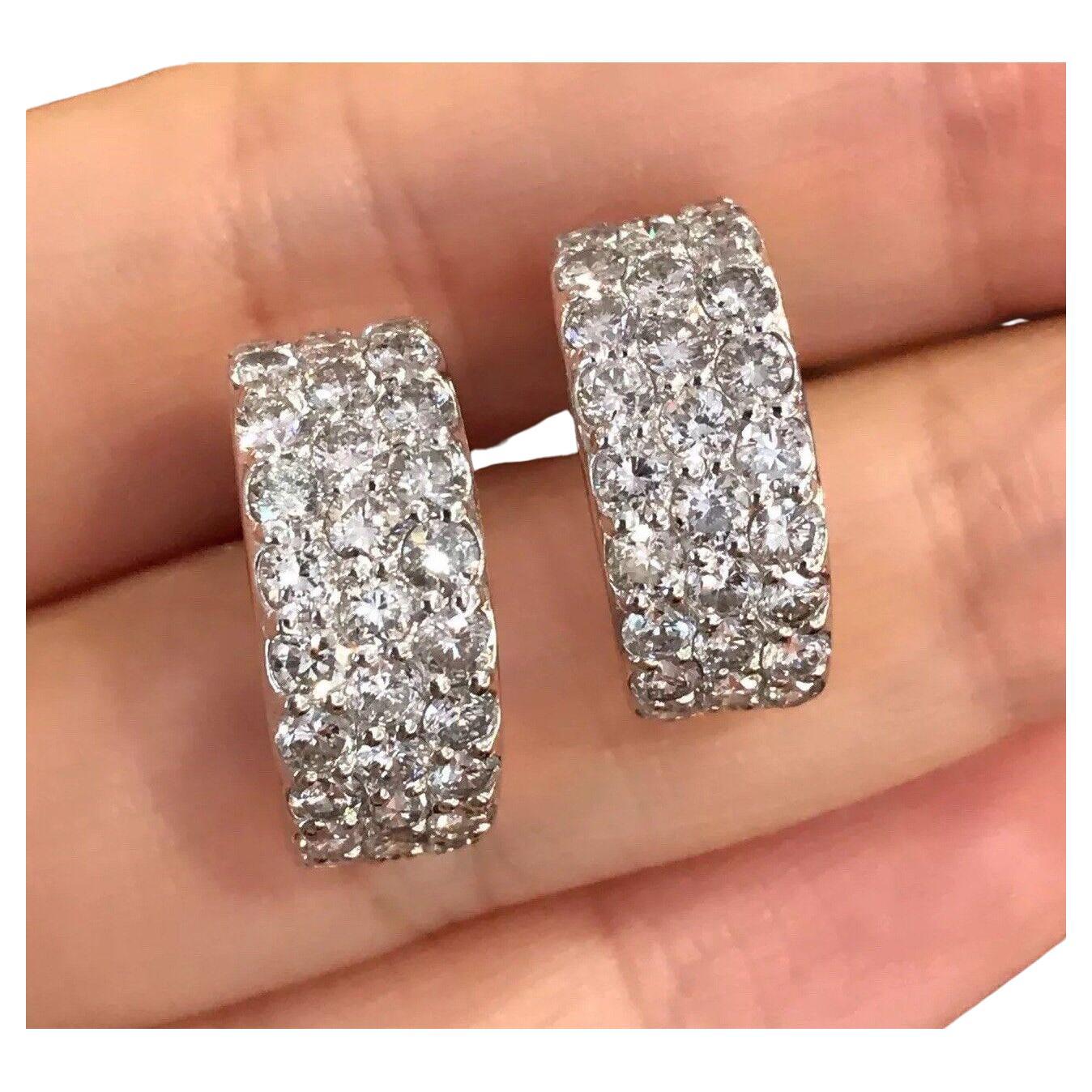 4.00 carat Three-Row Pavé Diamond Half Hoop Earrings Platinum