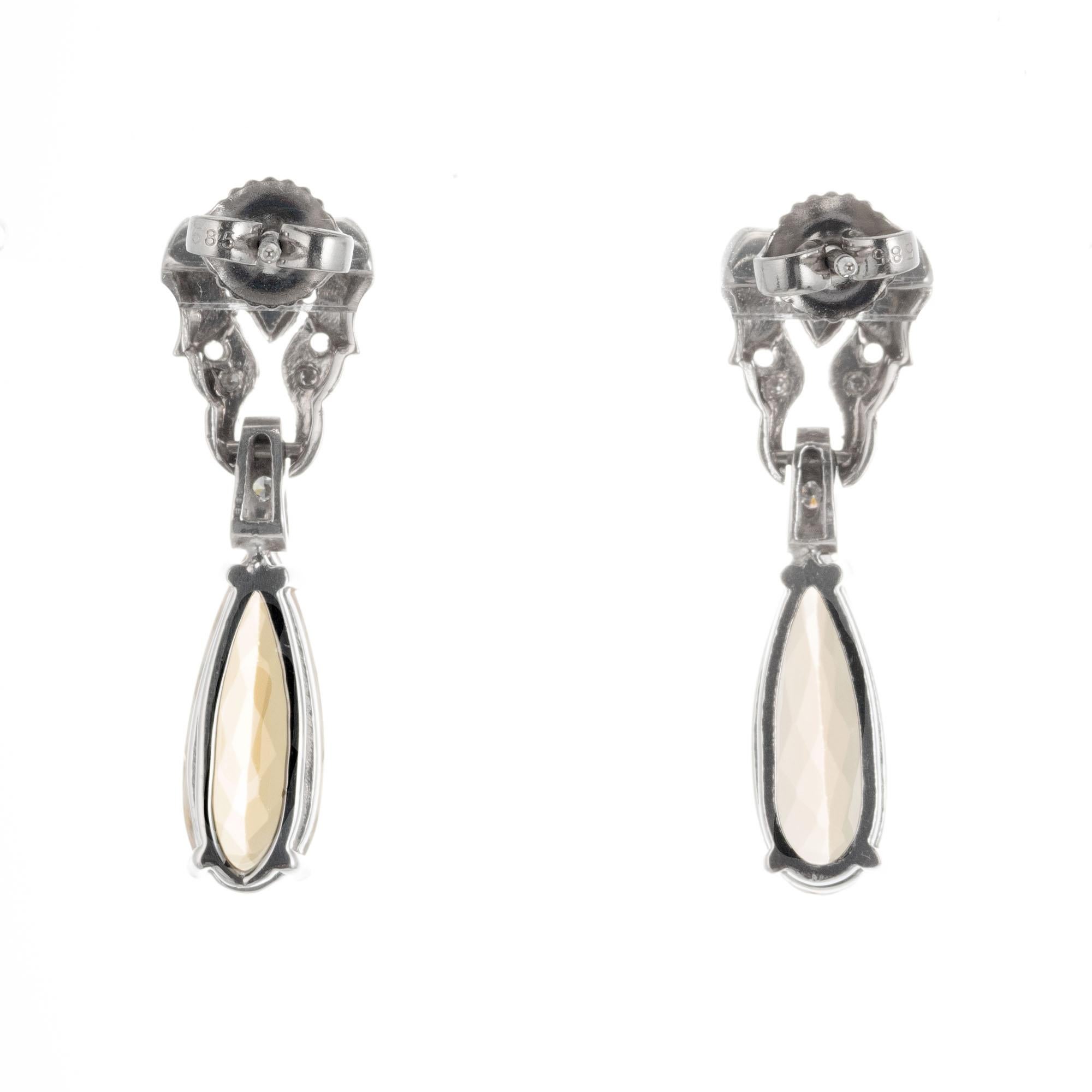 Pear Cut 4.00 Carat Topaz Diamond White Gold Dangle Earrings For Sale