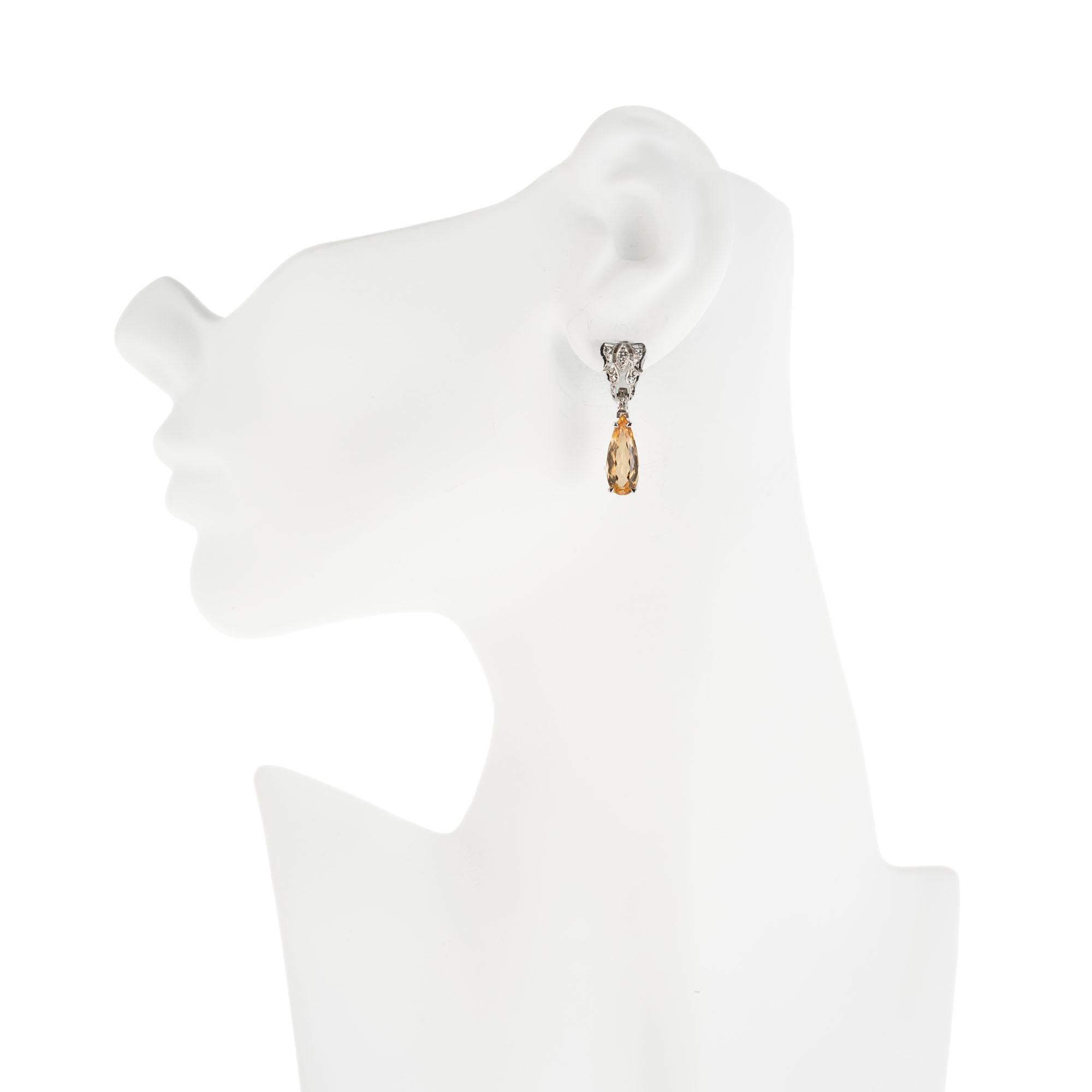 Women's 4.00 Carat Topaz Diamond White Gold Dangle Earrings For Sale