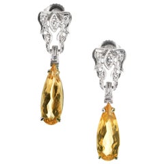 4.00 Carat Topaz Diamond White Gold Dangle Earrings