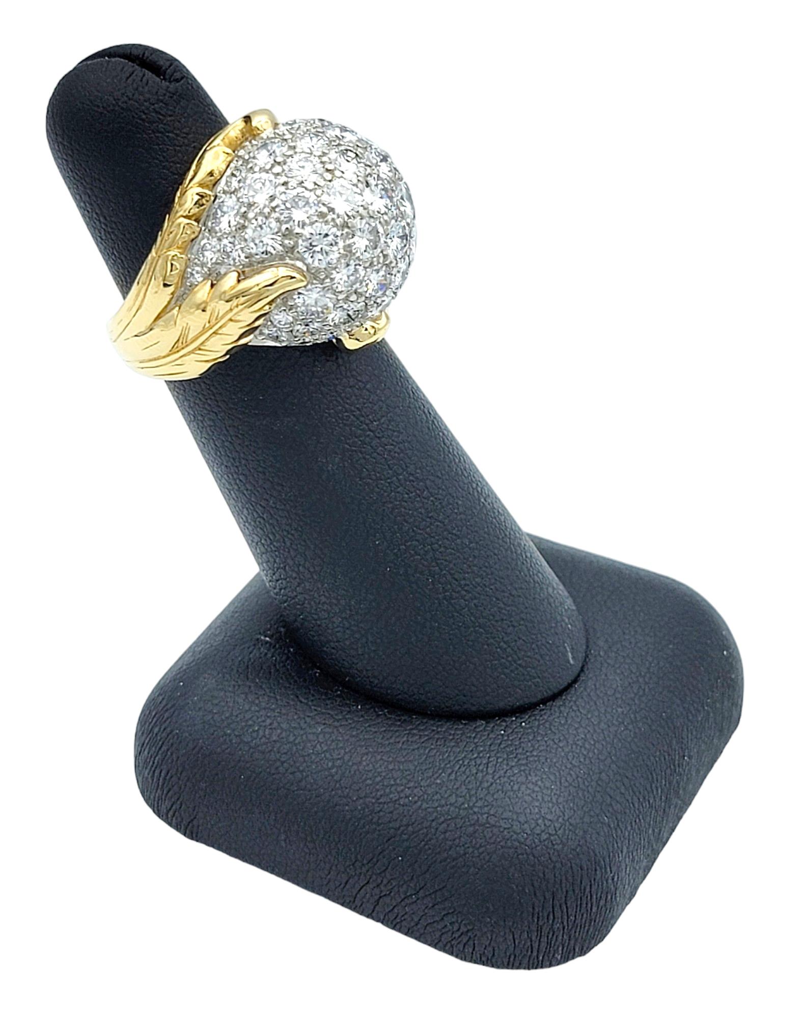 4.00 Carat Total Diamond Domed Cocktail Ring with Leaf Motif in 18 Karat Gold For Sale 5