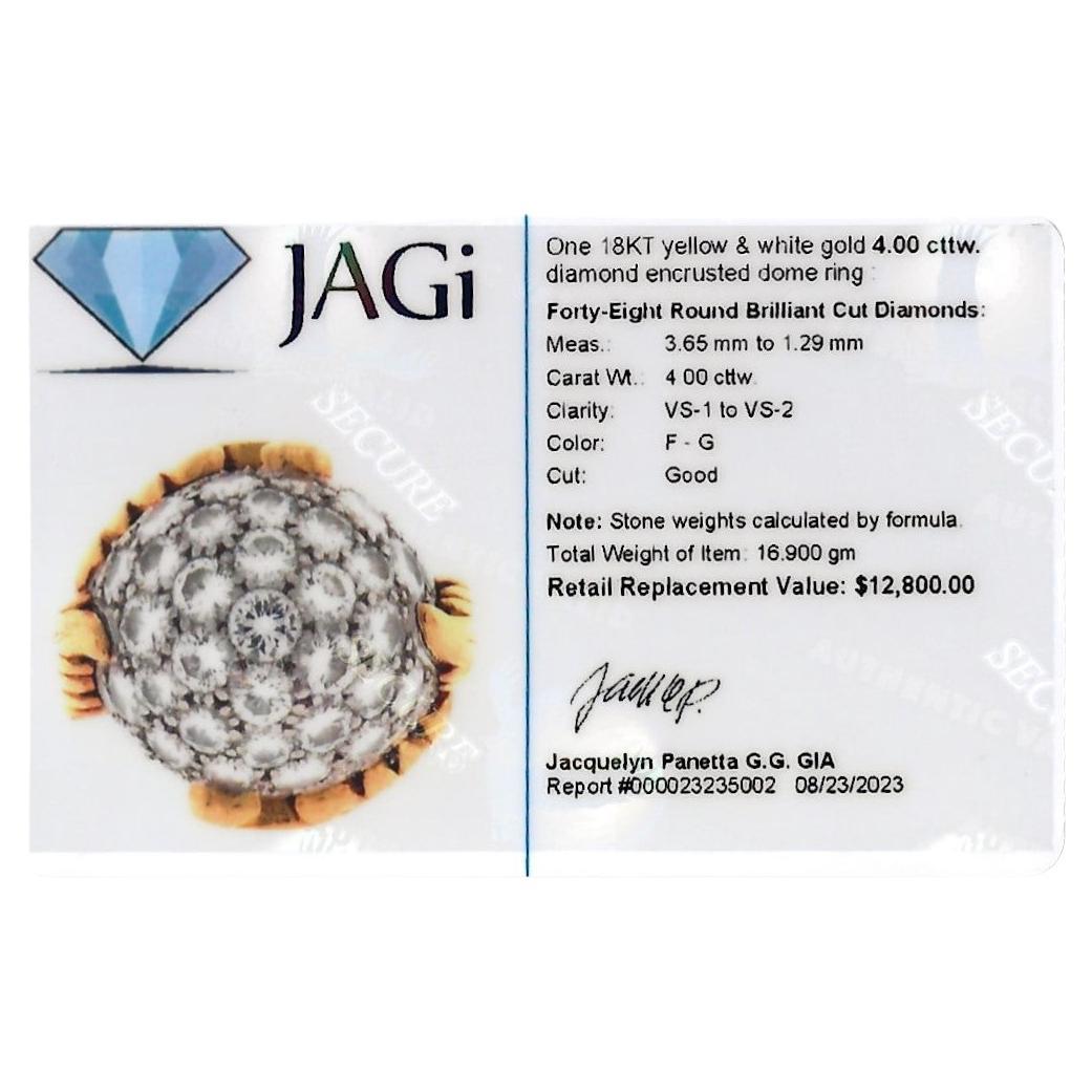 4.00 Carat Total Diamond Domed Cocktail Ring with Leaf Motif in 18 Karat Gold For Sale 6