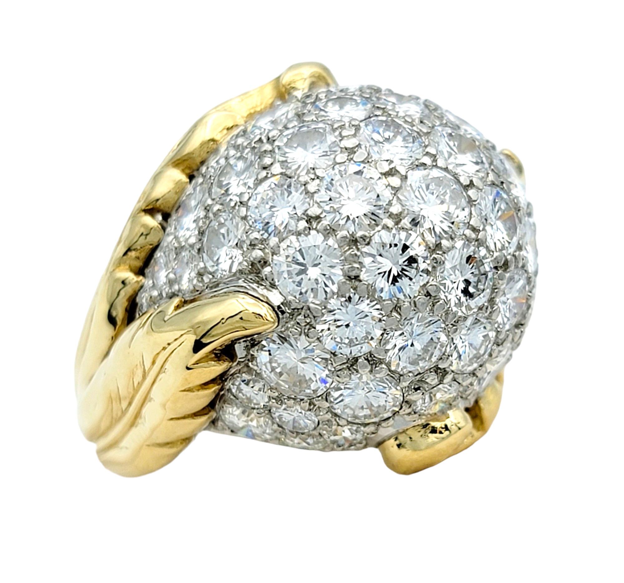Contemporary 4.00 Carat Total Diamond Domed Cocktail Ring with Leaf Motif in 18 Karat Gold For Sale