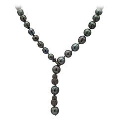 4.00 Carat Total Diamond Lariet and Tahitian Baroque Pearl Necklace