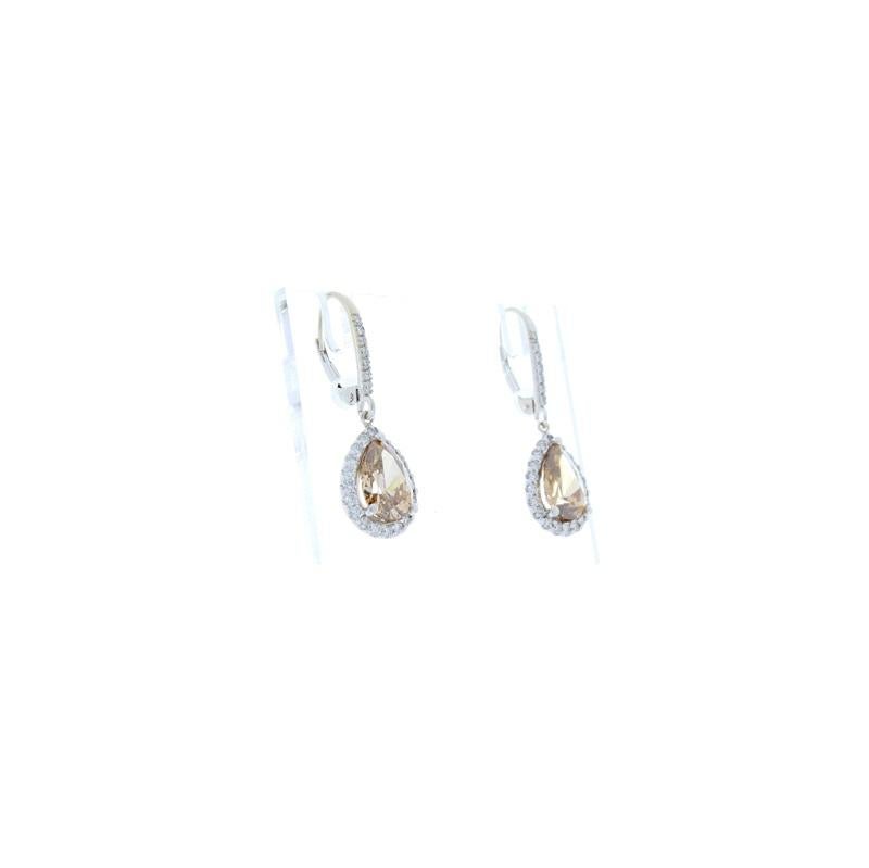 4.00 Carat Total Pear Shaped Fancy Brown Diamond Earrings in 18 Karat White Gold In New Condition In Chicago, IL