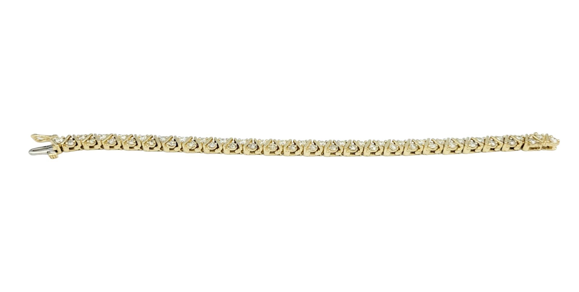 Contemporary 4.00 Carat Total Round Diamond Geometric Link Line Bracelet in 14K Yellow Gold For Sale