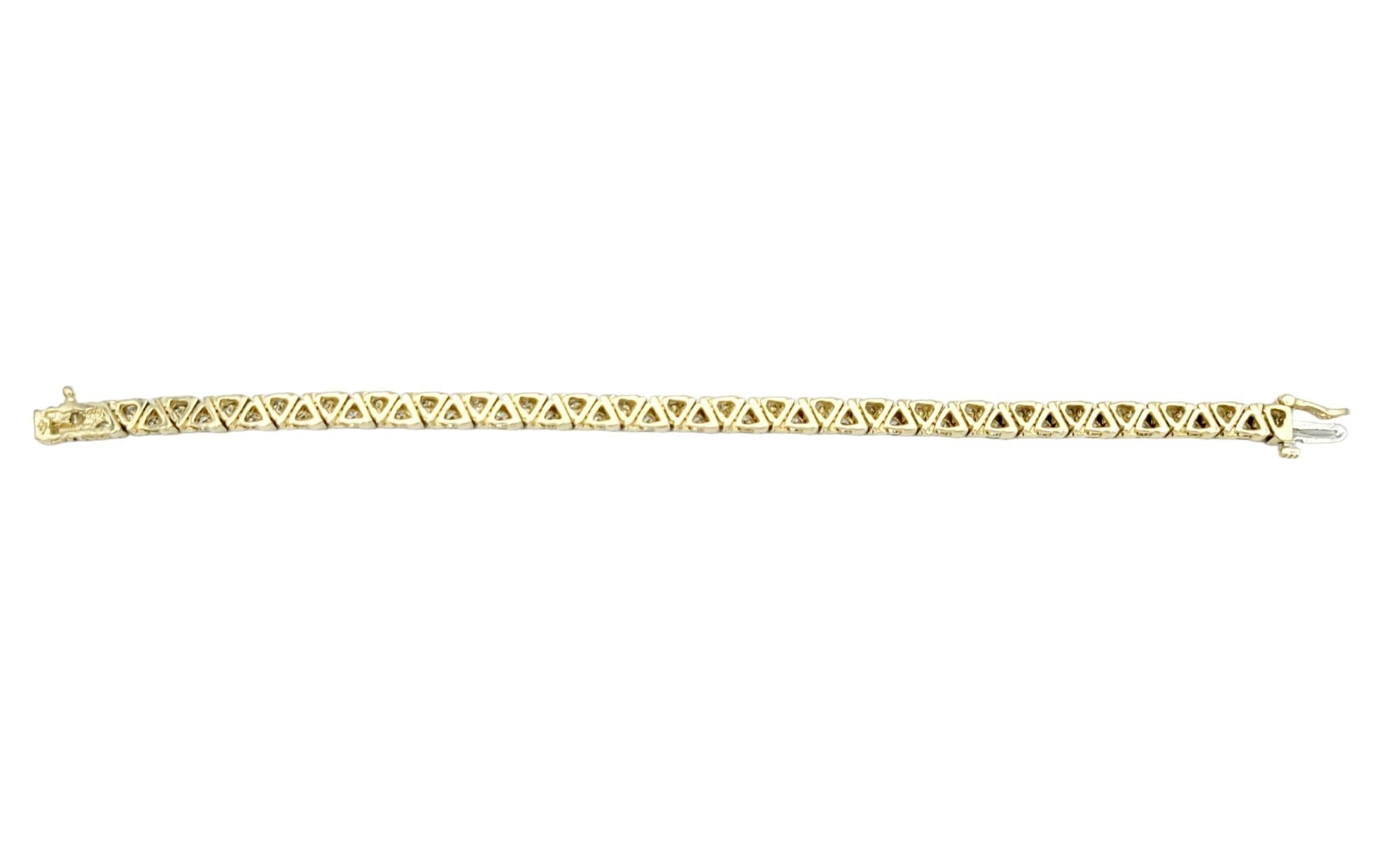 Round Cut 4.00 Carat Total Round Diamond Geometric Link Line Bracelet in 14K Yellow Gold For Sale