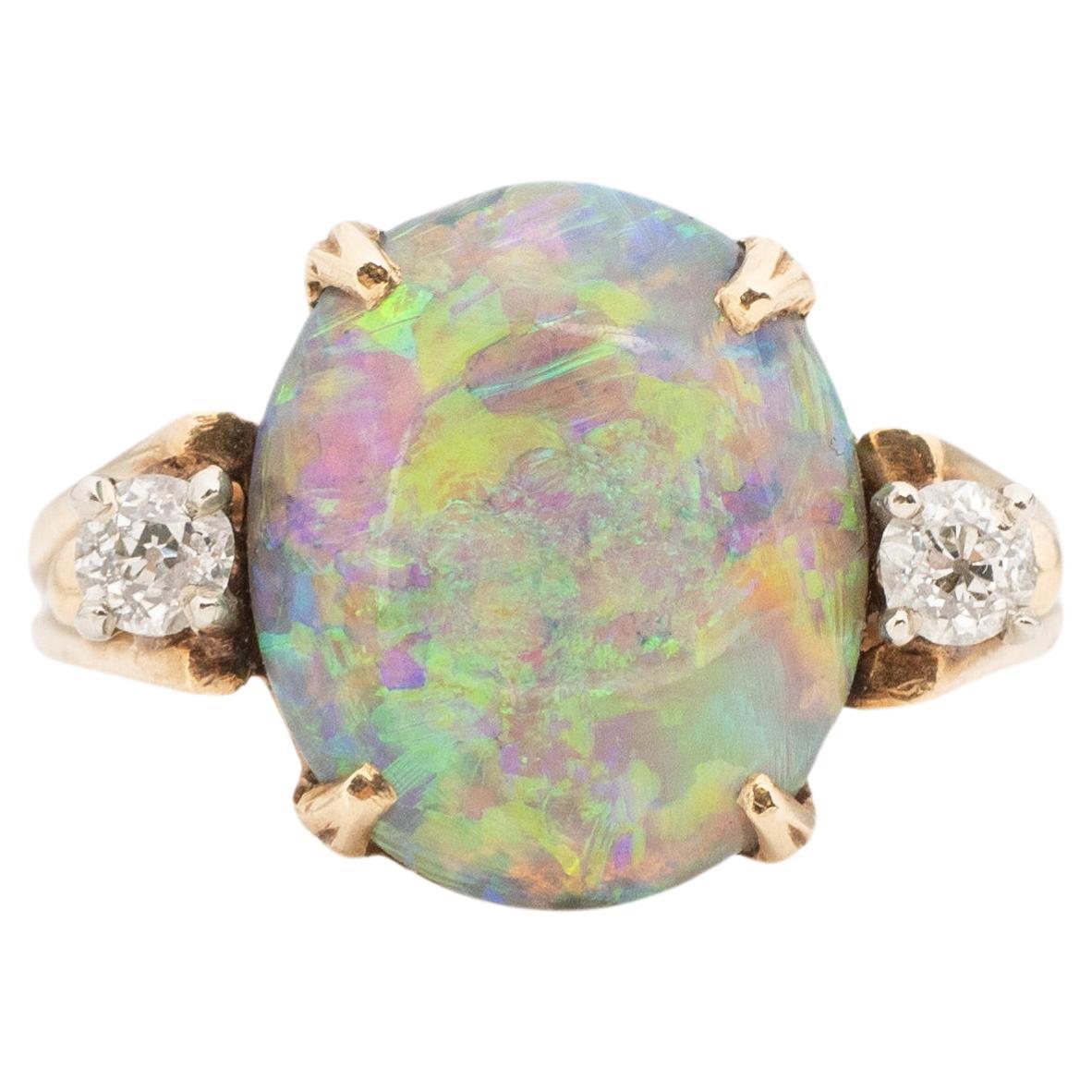 4.00 Carat Total Weight Art Deco Opal Diamond Engagement Ring