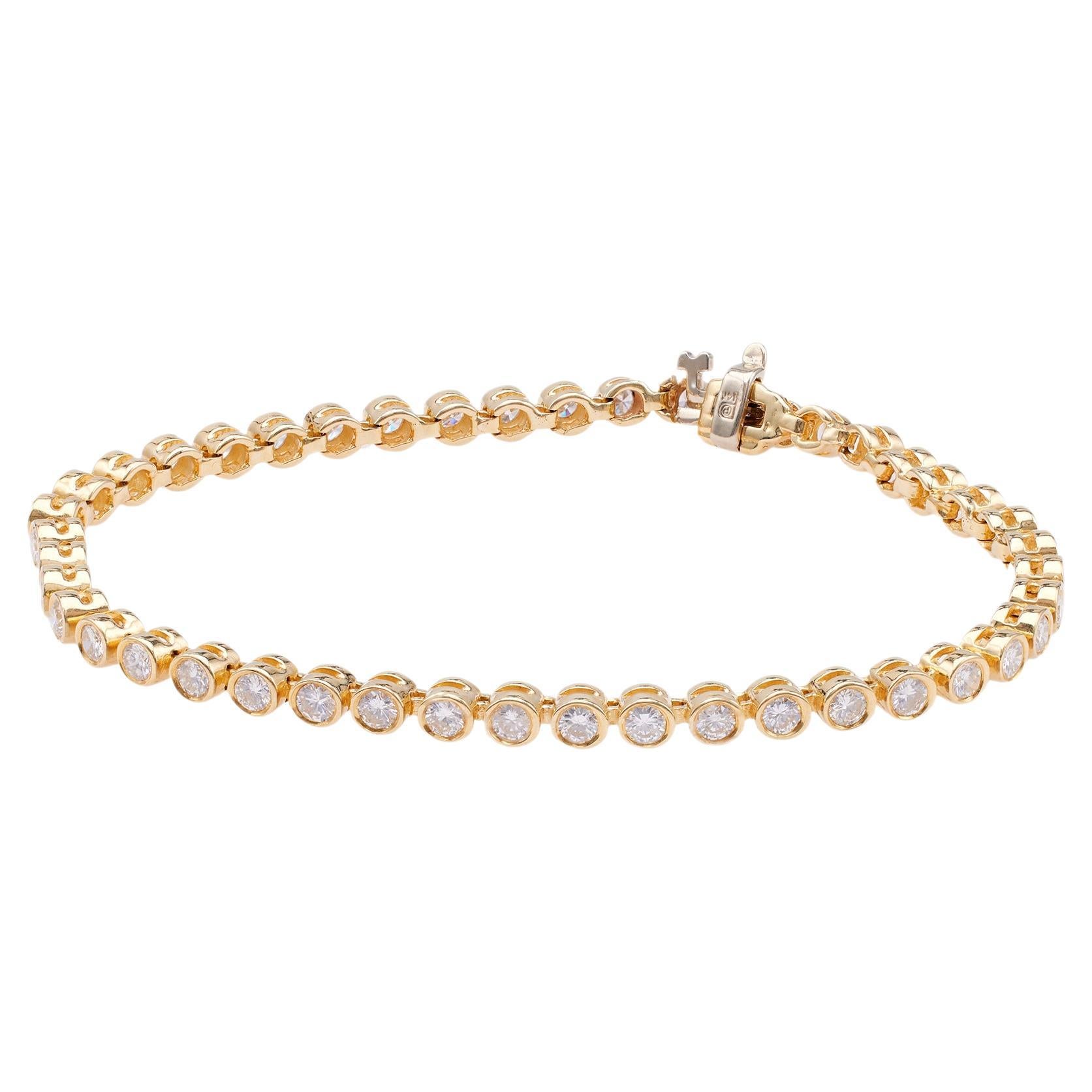 Bracelet tennis en or jaune 14 carats avec diamants d'un poids total de 4,00 carats