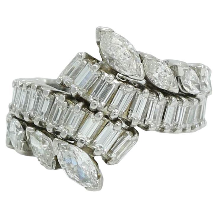4,00 Karat Gesamtgewicht H/SI Marquise And Baguette Diamant Bypass Ring Größe 4,75