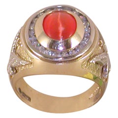 4.00 Carat Yellow Gold Men's Diamond Orange Cats Eye Ring