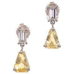 4.00 Carat Yellow Sapphire Diamond Platinum Dangle Earrings
