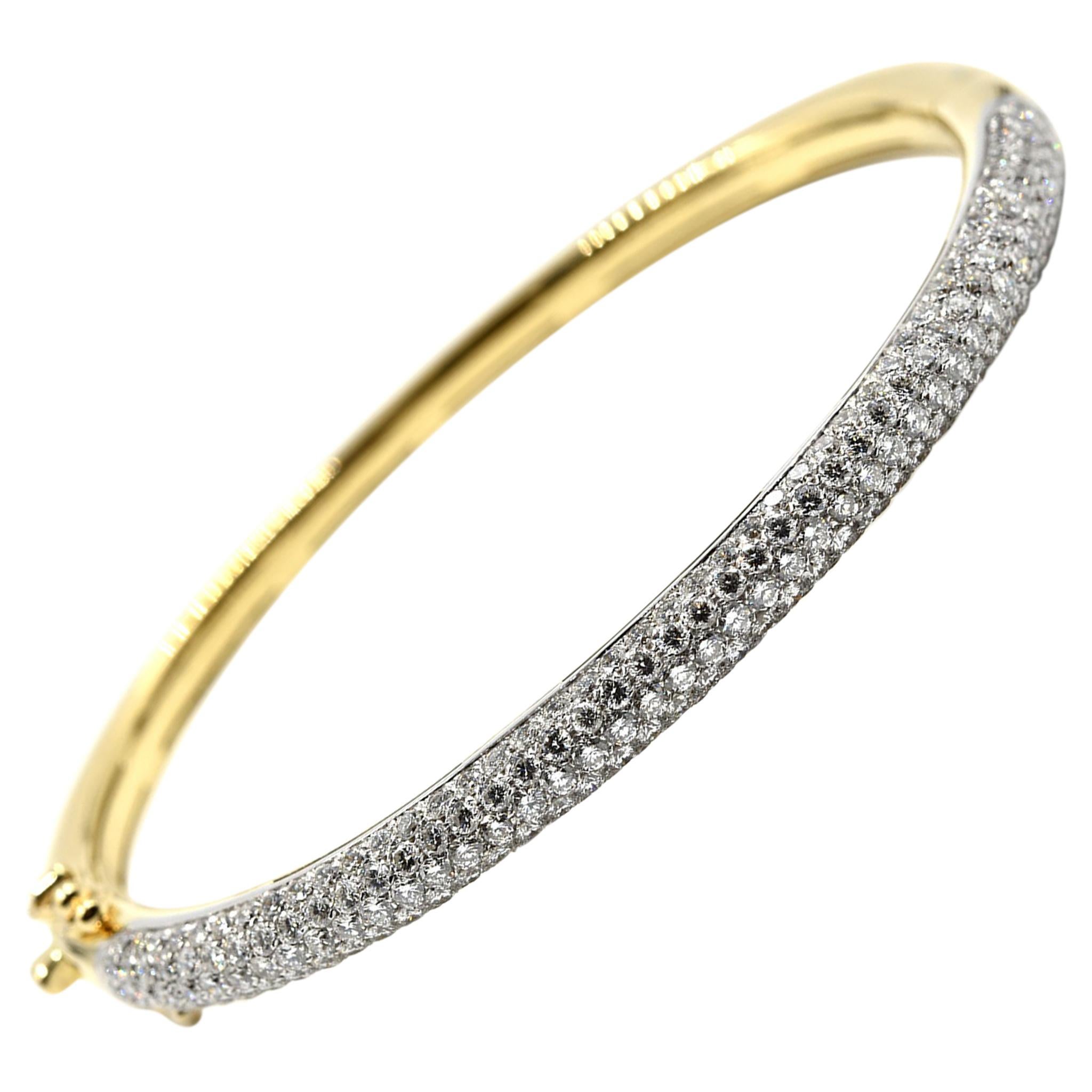 4.00 Carat Diamond Hinged Bangle Bracelet 18 Karat Yellow Gold