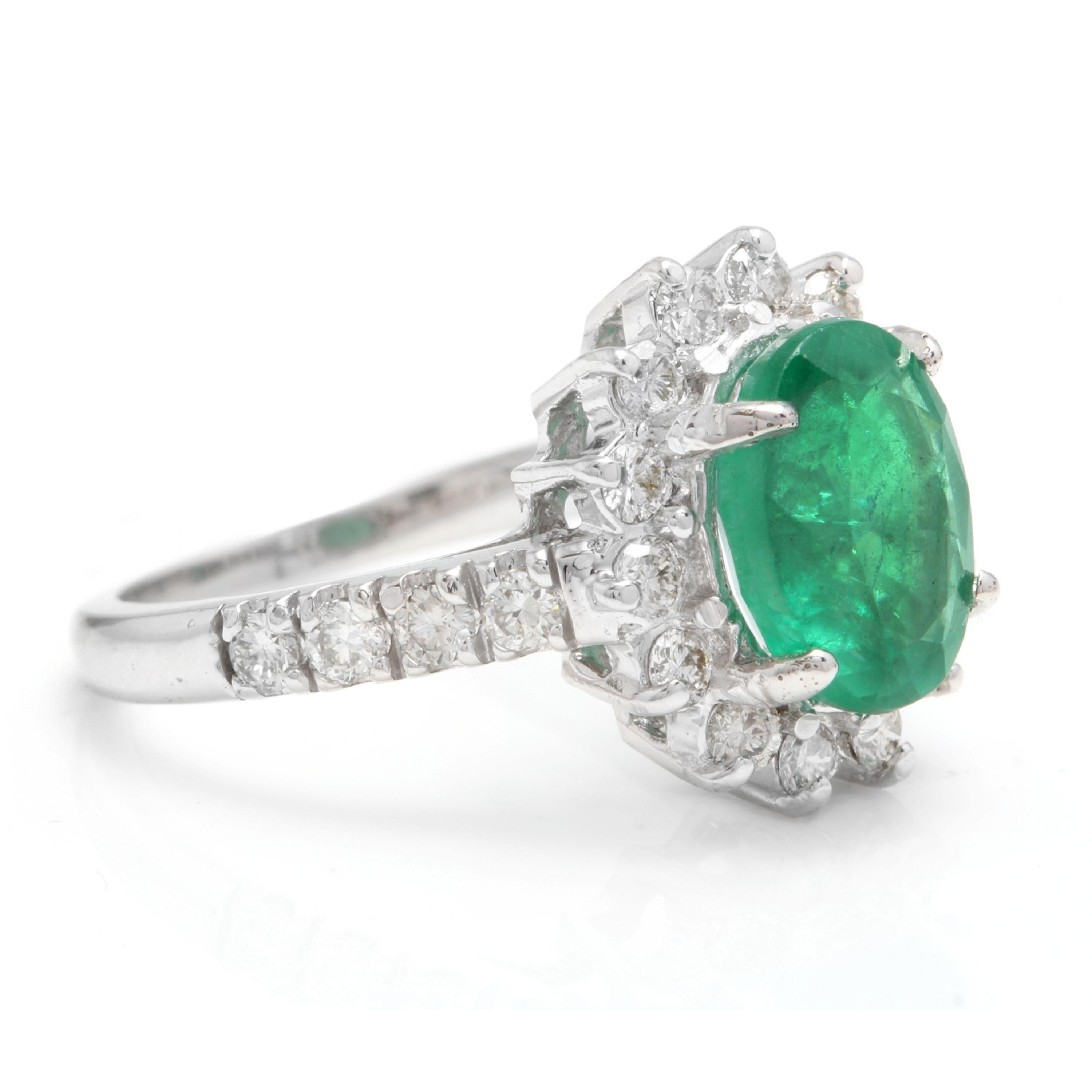 Emerald Cut 4.00 Carat Natural Emerald and Diamond 14 Karat Solid White Gold Ring For Sale